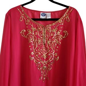 Diane Gilman Pink and Gold Embellished Tunic Top